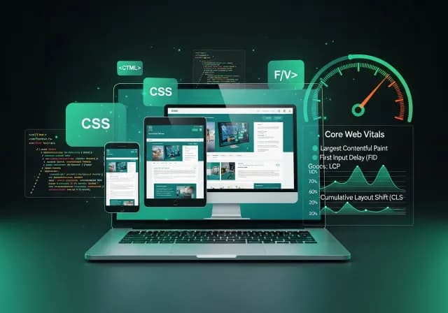 Illustration Création Web - Laptop avec Core Web Vitals